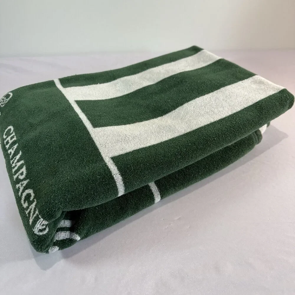 Vintage Perrier Jouet Champagne Green White Bath Beach Towel USA Made 66x30